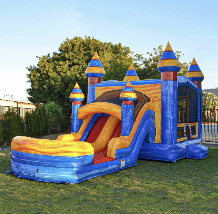 Blue & yellow bounce house combo