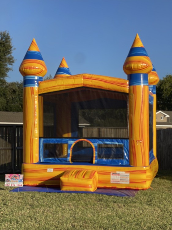 Yellow & blue bounce house castle